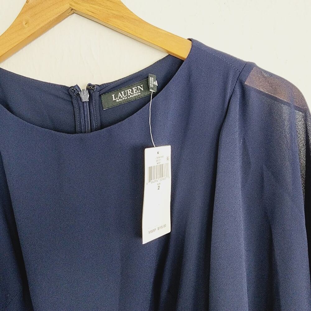 Lauren Ralph Lauren NWT Deep Navy Blue Flutter Sleeve Belted Crepe Mini Dress 2 - Picture 8 of 15